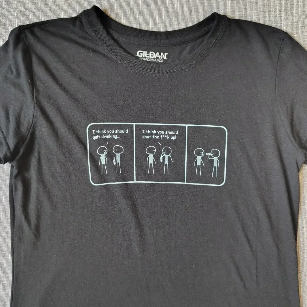 Harwigs T-Shirt Womens Size‎ Medium Black White Funny Graphic Crewneck